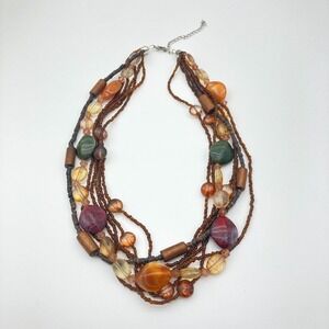 Vintage Multi-Strand Earthy Beaded Statement Necklace